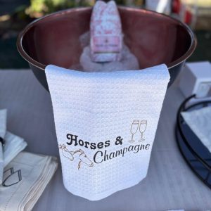 Horses and Champagne Tea Towel