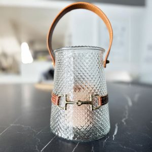 Outdoor Hurricane Candle Jars With Leather Snaffle Bit Neck Strap